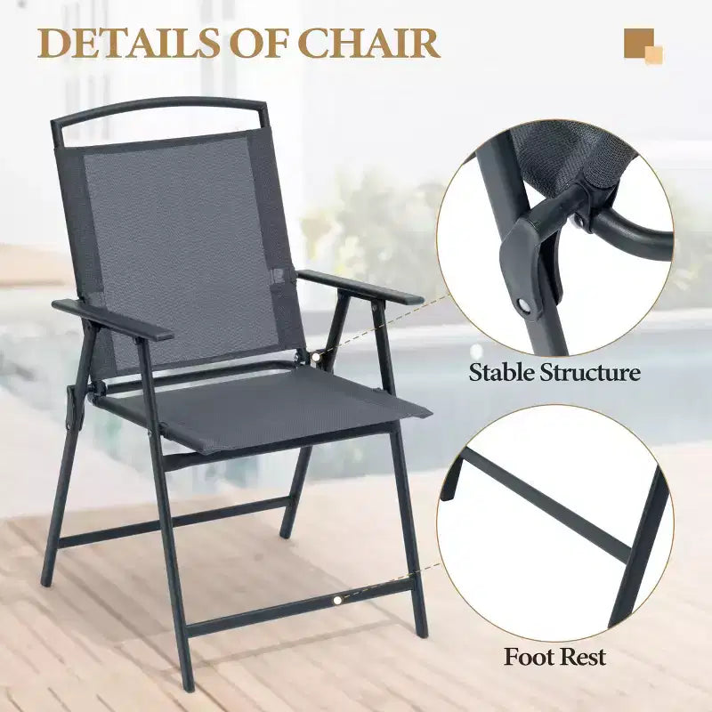 Crestlive Products Lot de 2 chaises de salle à manger pliantes de patio d'extérieur portables en toile avec accoudoirs