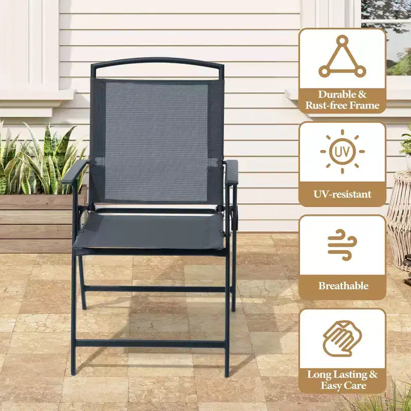 Crestlive Products Lot de 2 chaises de salle à manger pliantes de patio d'extérieur portables en toile avec accoudoirs