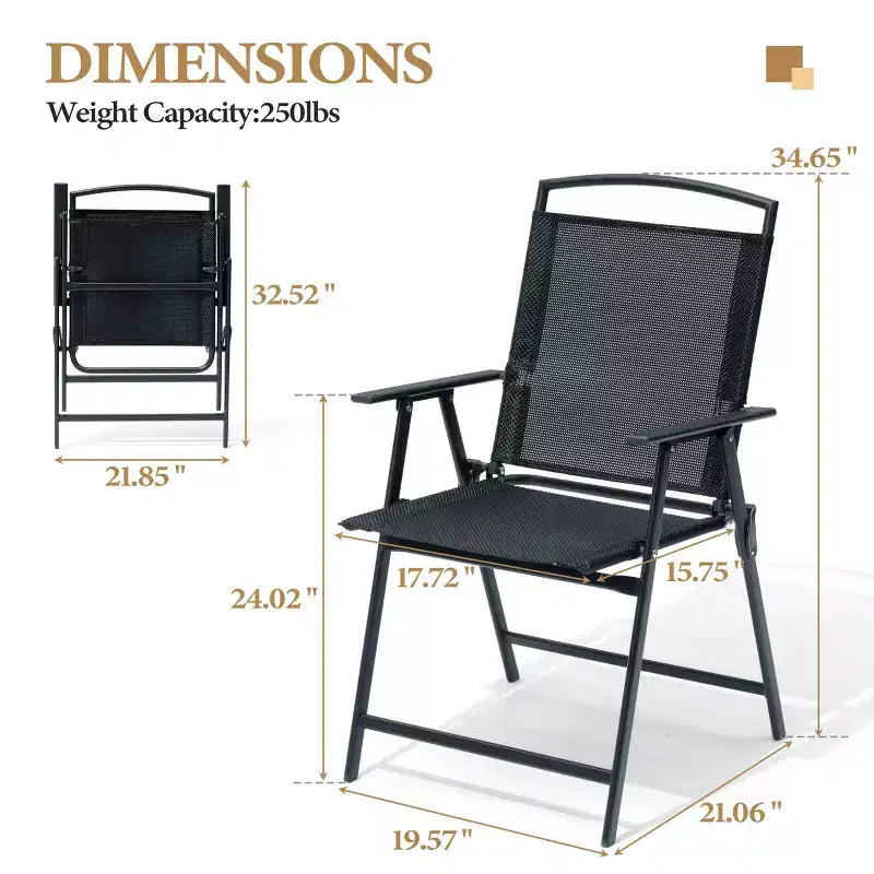 Crestlive Products Lot de 2 chaises de salle à manger pliantes de patio d'extérieur portables en toile avec accoudoirs