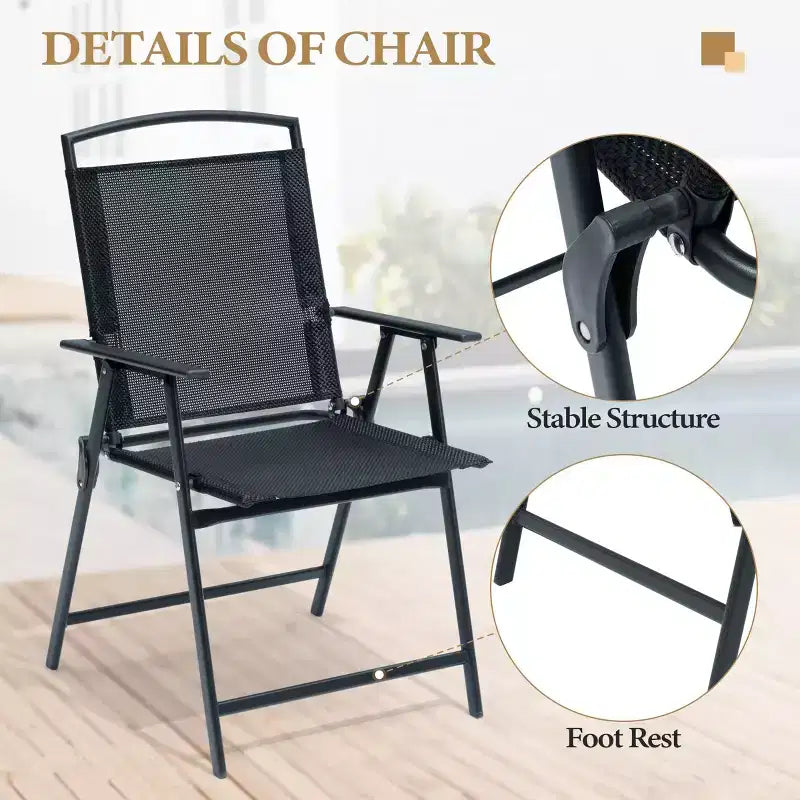 Crestlive Products Lot de 2 chaises de salle à manger pliantes de patio d'extérieur portables en toile avec accoudoirs