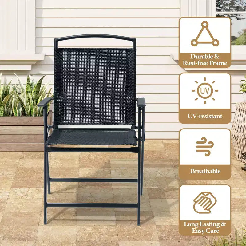 Crestlive Products Lot de 2 chaises de salle à manger pliantes de patio d'extérieur portables en toile avec accoudoirs