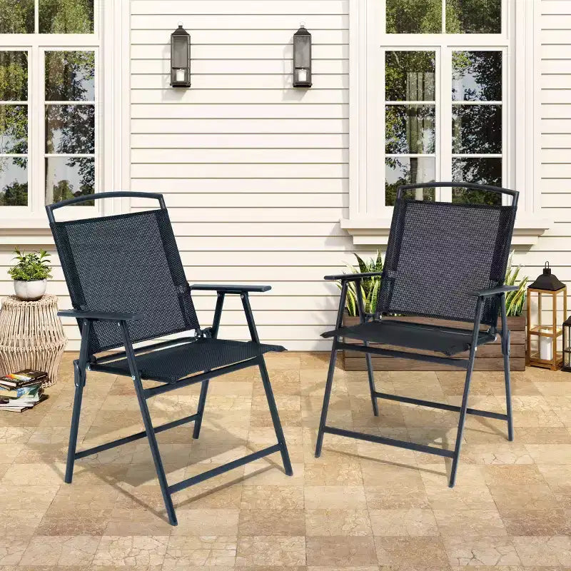 Crestlive Products Lot de 2 chaises de salle à manger pliantes de patio d'extérieur portables en toile avec accoudoirs