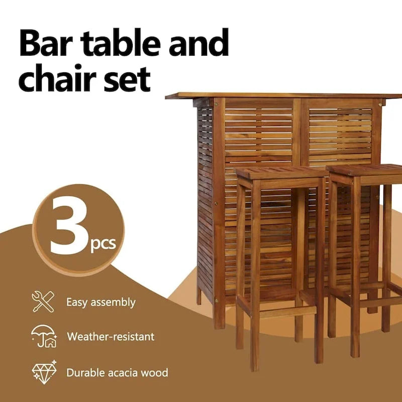 vidaXL Ensemble de bar 3 pièces, 105x51x110 cm, bois d'acacia massif