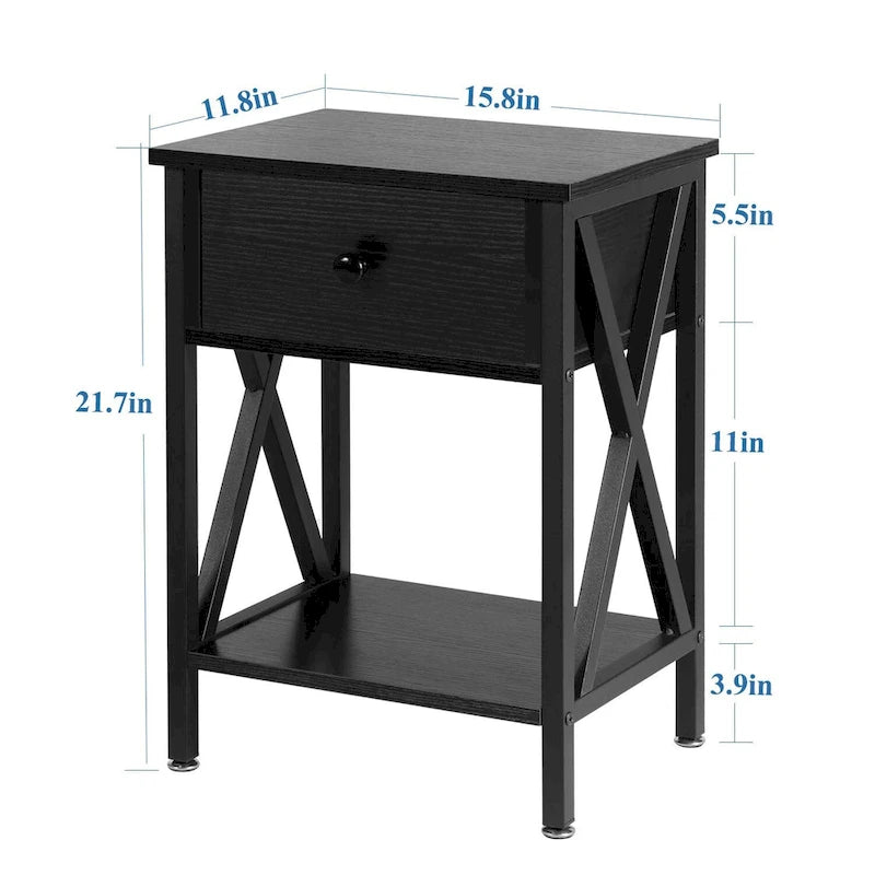 Table de chevet/d'appoint moderne du milieu du siècle avec étagère de rangement - 15,8x11,8x21,7