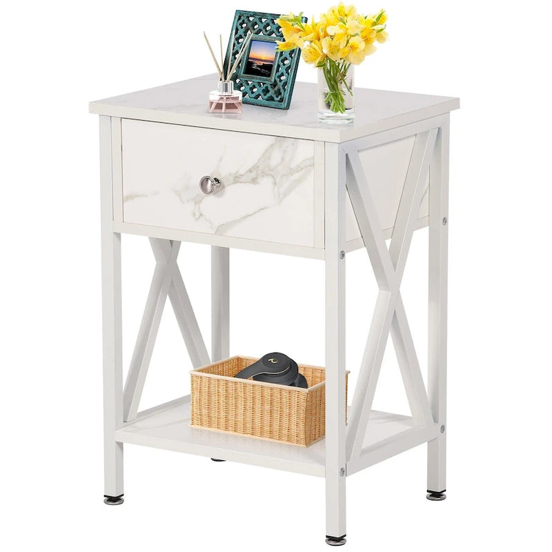 Table de chevet/d'appoint moderne du milieu du siècle avec étagère de rangement - 15,8x11,8x21,7