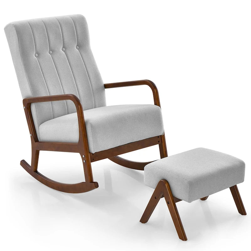 Costway Fauteuil à Bascule avec Repose-Pieds Tissu Rembourré - Voir Détails