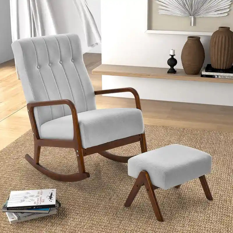 Costway Fauteuil à Bascule avec Repose-Pieds Tissu Rembourré - Voir Détails