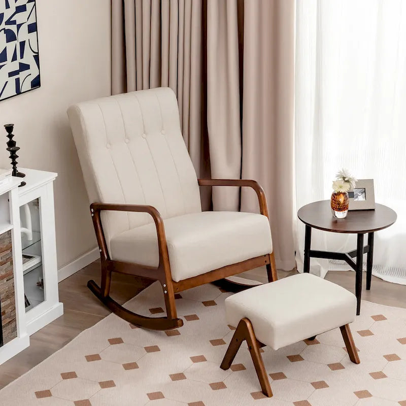 Costway Fauteuil à Bascule avec Repose-Pieds Tissu Rembourré - Voir Détails