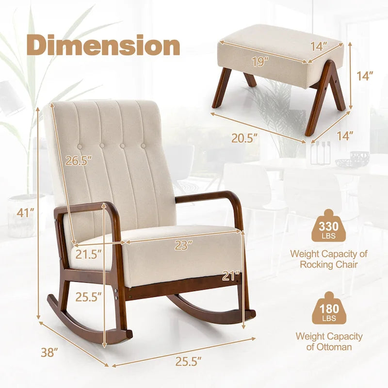 Costway Fauteuil à Bascule avec Repose-Pieds Tissu Rembourré - Voir Détails