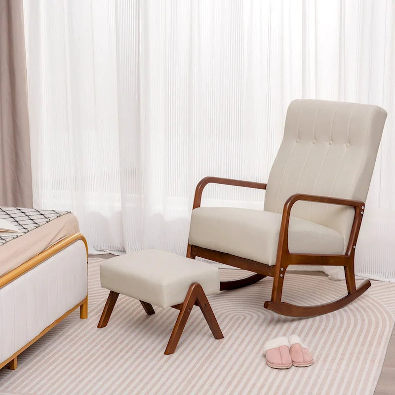 Costway Fauteuil à Bascule avec Repose-Pieds Tissu Rembourré - Voir Détails