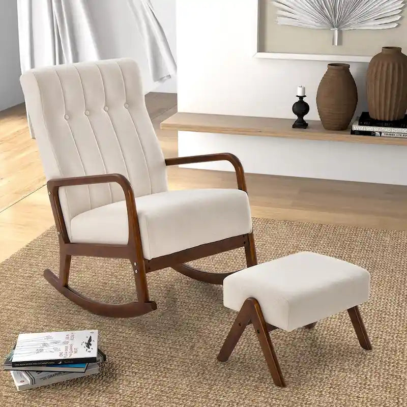 Costway Fauteuil à Bascule avec Repose-Pieds Tissu Rembourré - Voir Détails