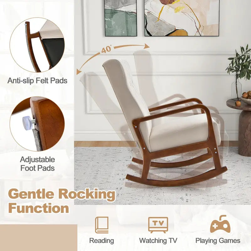 Costway Fauteuil à Bascule avec Repose-Pieds Tissu Rembourré - Voir Détails