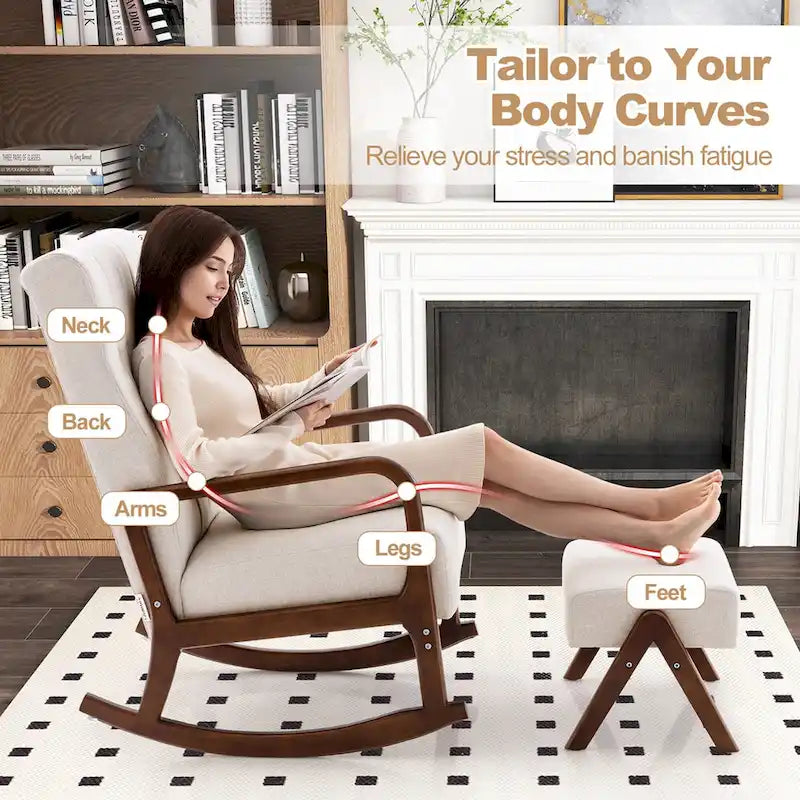 Costway Fauteuil à Bascule avec Repose-Pieds Tissu Rembourré - Voir Détails