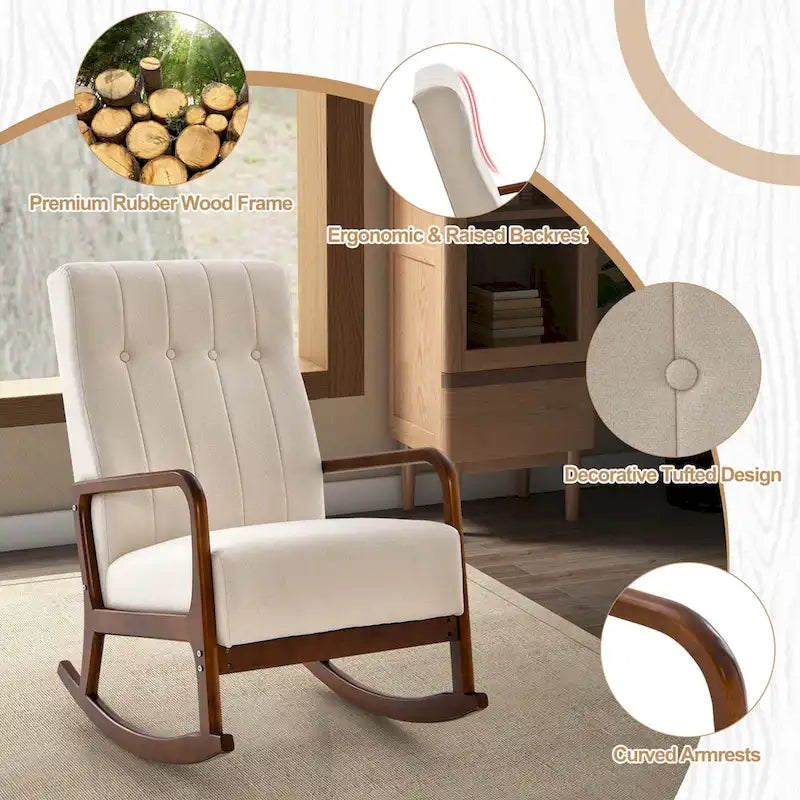 Costway Fauteuil à Bascule avec Repose-Pieds Tissu Rembourré - Voir Détails