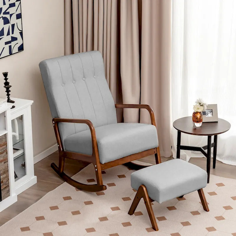 Costway Fauteuil à Bascule avec Repose-Pieds Tissu Rembourré - Voir Détails