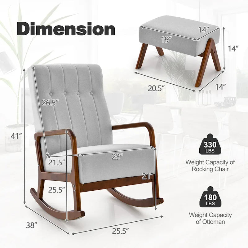 Costway Fauteuil à Bascule avec Repose-Pieds Tissu Rembourré - Voir Détails