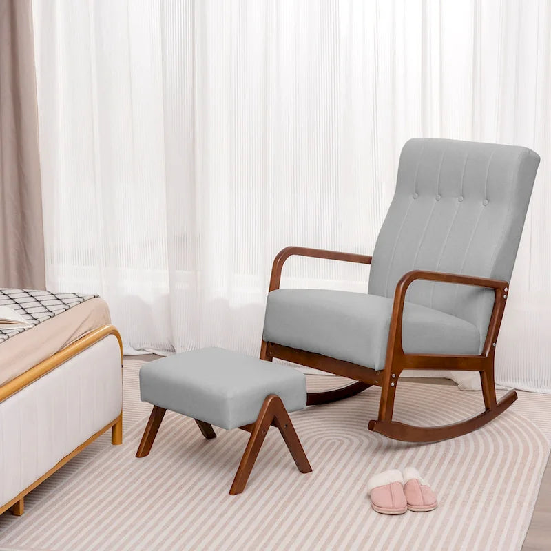 Costway Fauteuil à Bascule avec Repose-Pieds Tissu Rembourré - Voir Détails