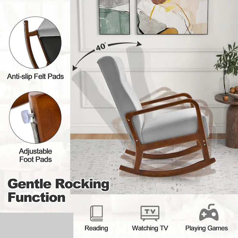 Costway Fauteuil à Bascule avec Repose-Pieds Tissu Rembourré - Voir Détails