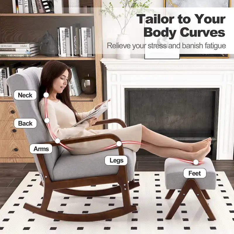 Costway Fauteuil à Bascule avec Repose-Pieds Tissu Rembourré - Voir Détails