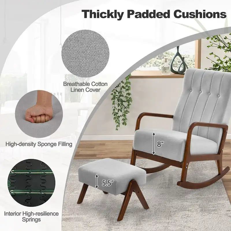 Costway Fauteuil à Bascule avec Repose-Pieds Tissu Rembourré - Voir Détails