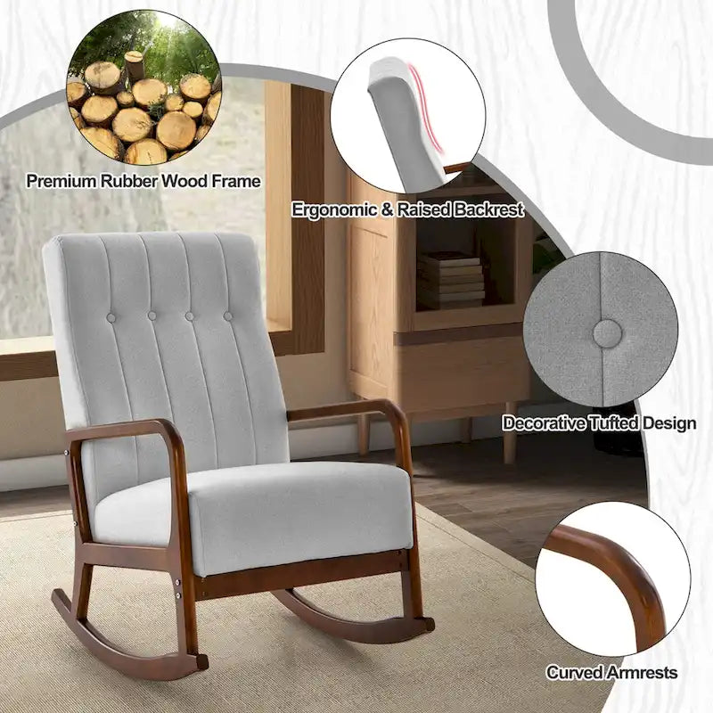 Costway Fauteuil à Bascule avec Repose-Pieds Tissu Rembourré - Voir Détails