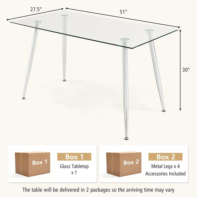 Gymax Table à manger moderne en verre rectangulaire avec métal