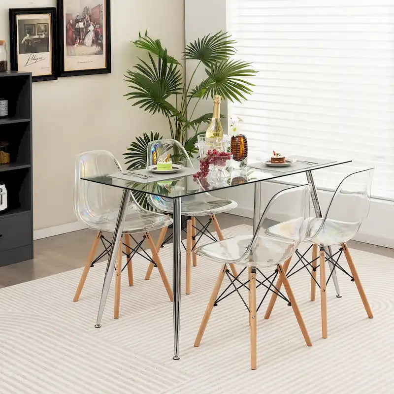 Gymax Table à manger moderne en verre rectangulaire avec métal