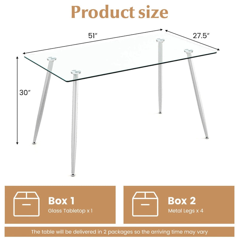 Gymax Table à manger moderne en verre rectangulaire avec métal