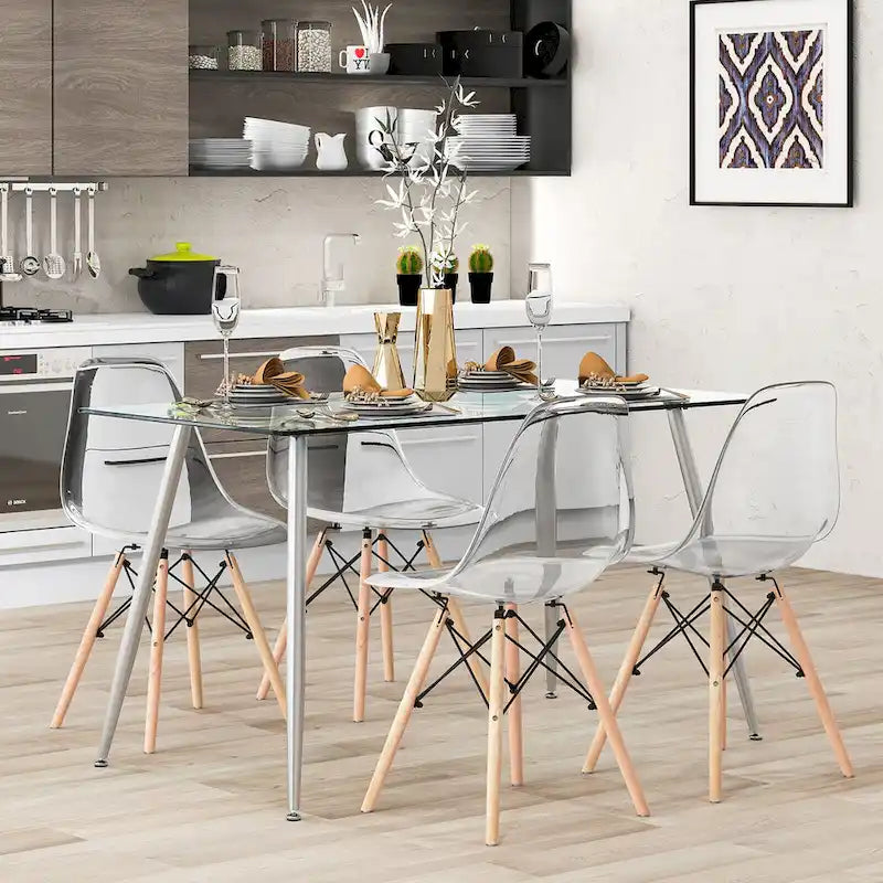 Gymax Table à manger moderne en verre rectangulaire avec métal