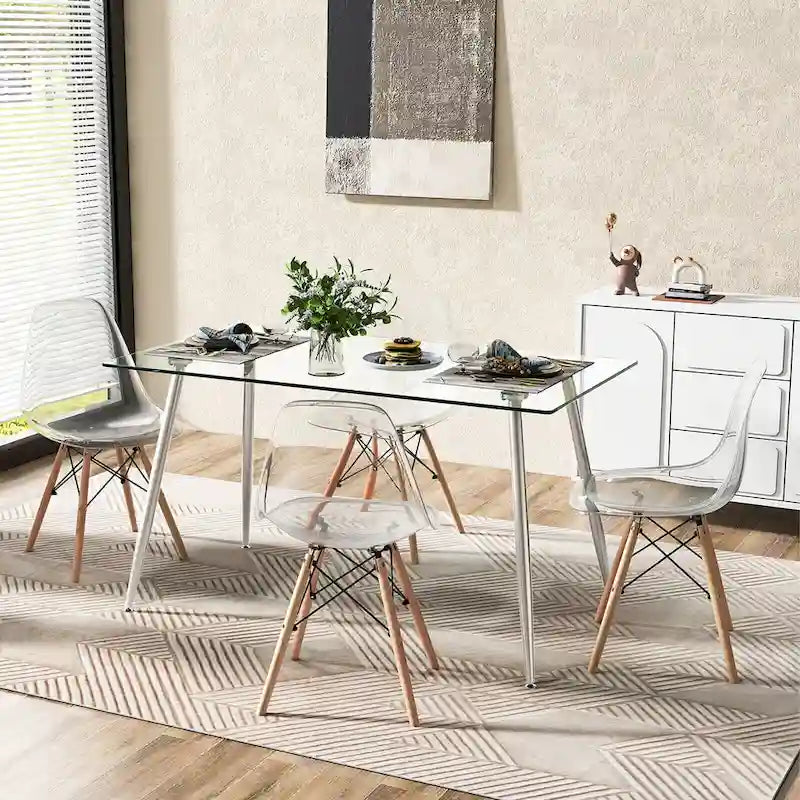 Gymax Table à manger moderne en verre rectangulaire avec métal