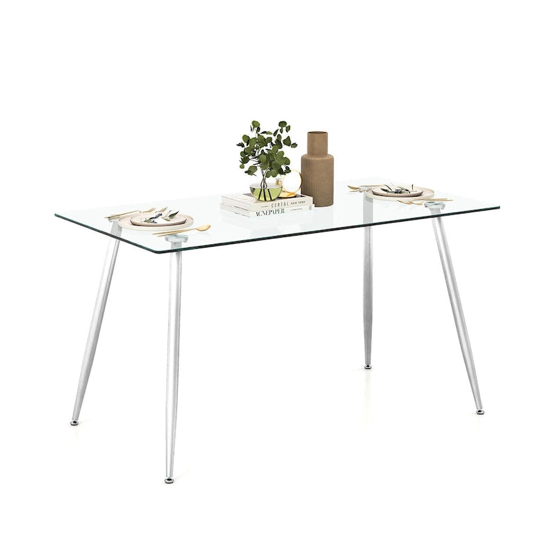 Gymax Table à manger moderne en verre rectangulaire avec métal