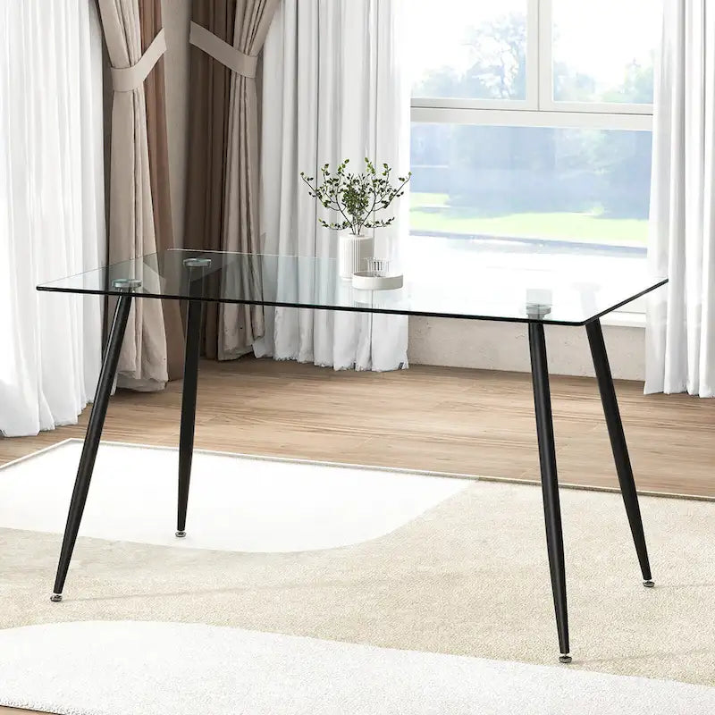 Gymax Table à manger moderne en verre rectangulaire avec métal