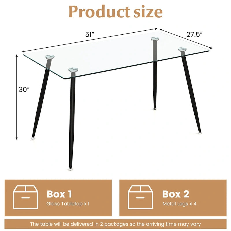 Gymax Table à manger moderne en verre rectangulaire avec métal