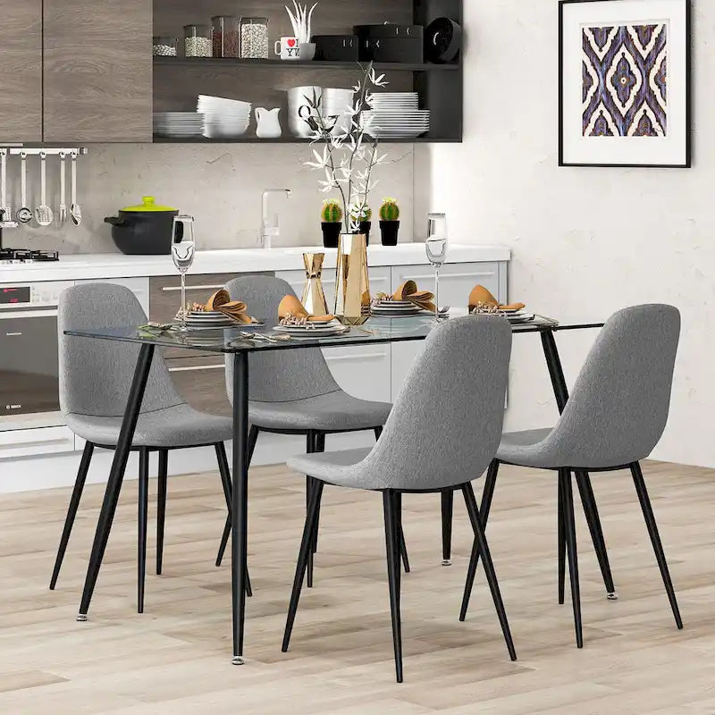 Gymax Table à manger moderne en verre rectangulaire avec métal