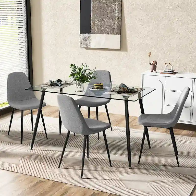 Gymax Table à manger moderne en verre rectangulaire avec métal