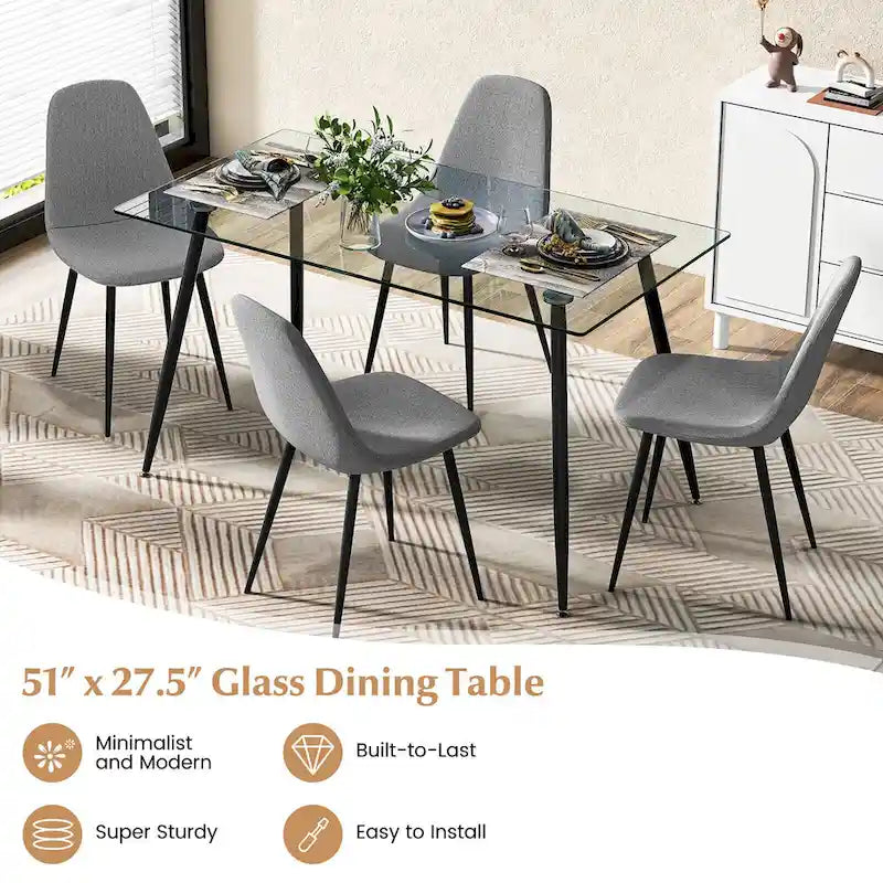 Gymax Table à manger moderne en verre rectangulaire avec métal