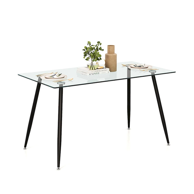 Gymax Table à manger moderne en verre rectangulaire avec métal