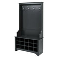 Black Entryway Hall Tree Shoe Cubbie Coat Rack - 34.75 W x 14.75 D