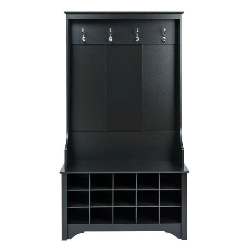 Porte-manteau d'entrée noir avec rangement pour chaussures - 34,75 L x 14,75 P