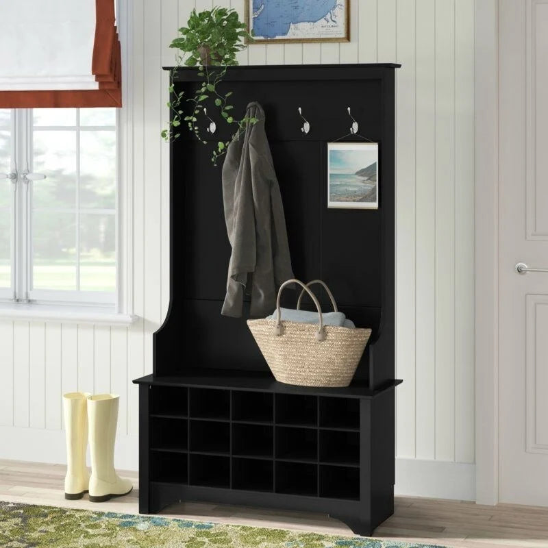 Porte-manteau d'entrée noir avec rangement pour chaussures - 34,75 L x 14,75 P