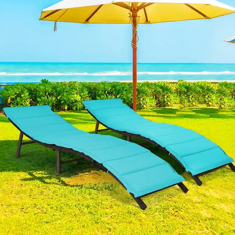 Gymax Lot de 2 chaises longues pliantes en osier – 81 x 23,5 x 20