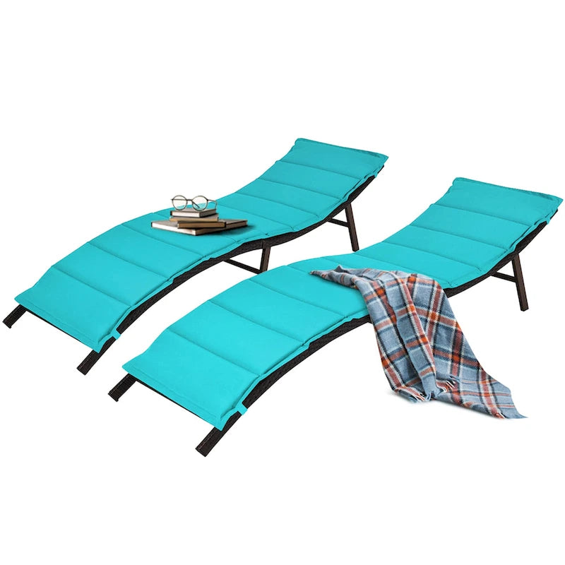 Gymax Lot de 2 chaises longues pliantes en osier – 81 x 23,5 x 20