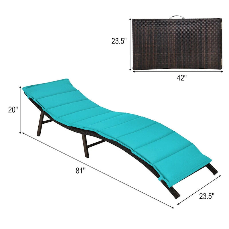 Gymax Lot de 2 chaises longues pliantes en osier – 81 x 23,5 x 20