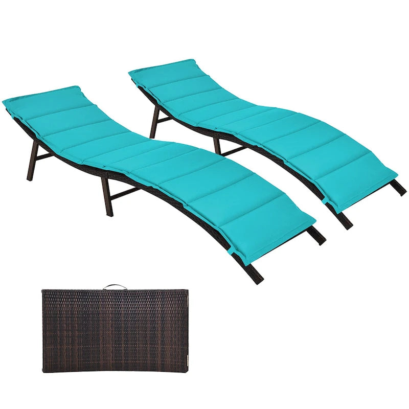 Gymax Lot de 2 chaises longues pliantes en osier – 81 x 23,5 x 20