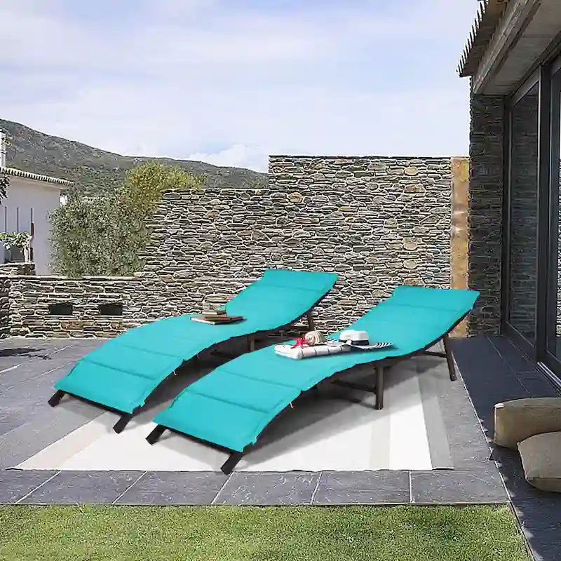 Gymax Lot de 2 chaises longues pliantes en osier – 81 x 23,5 x 20