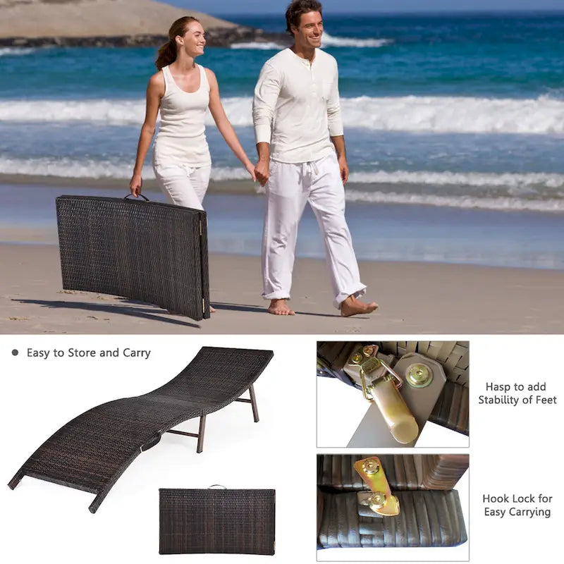 Gymax Lot de 2 chaises longues pliantes en osier – 81 x 23,5 x 20