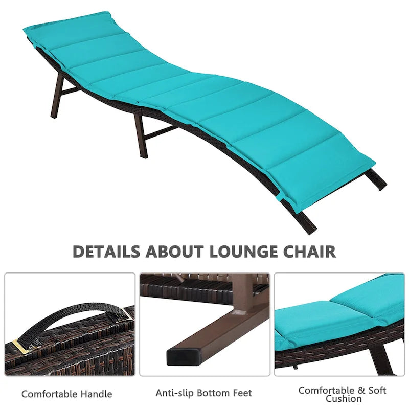 Gymax Lot de 2 chaises longues pliantes en osier – 81 x 23,5 x 20