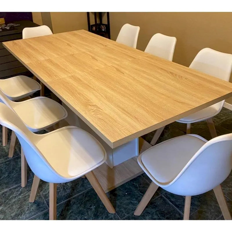 Lot de 4 chaises de salle à manger modernes blanches, dossier en coque, assise rembourrée en tissu, pieds en bois de hêtre - 48 cm L x 53 cm l x 81 cm H