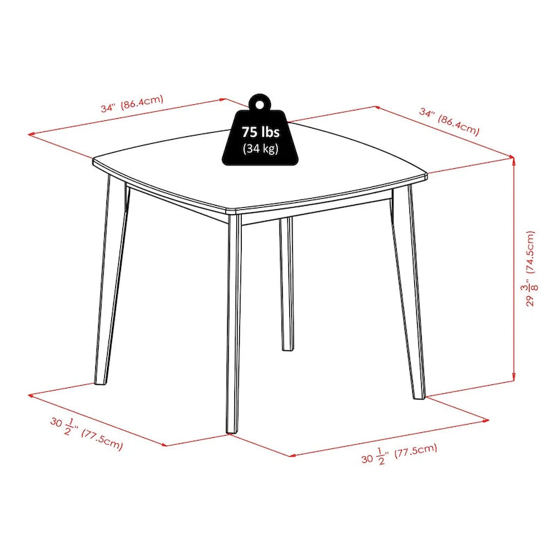 Table à manger Pauline, Noyer - 34.02 x 34.02 x 29.33 pouces