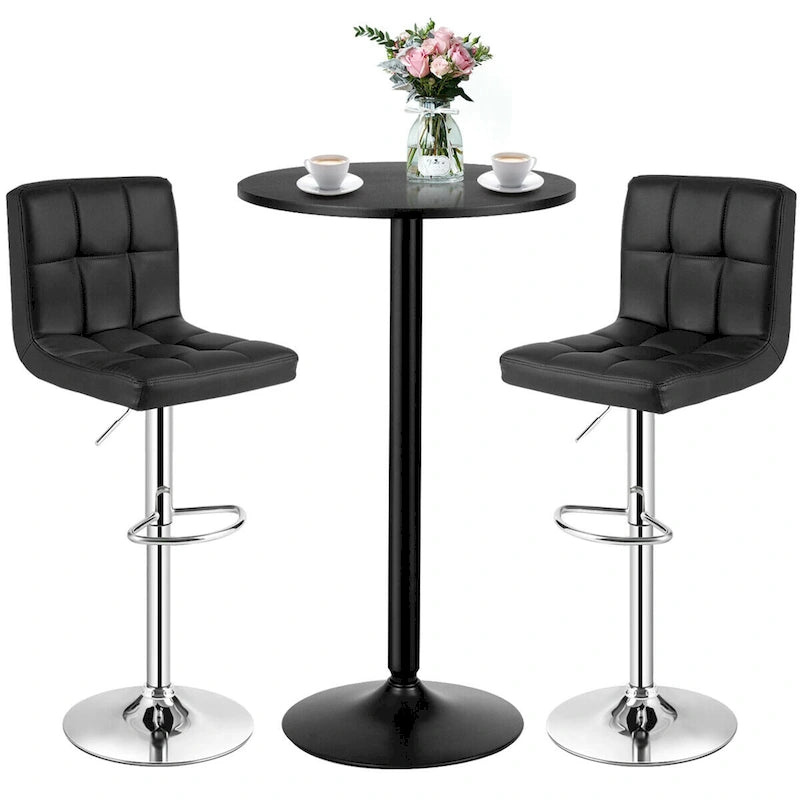 Ensemble de table de pub Gymax 3 pièces, 1 table de bar ronde de 24 po et 2 tabourets de bar réglables